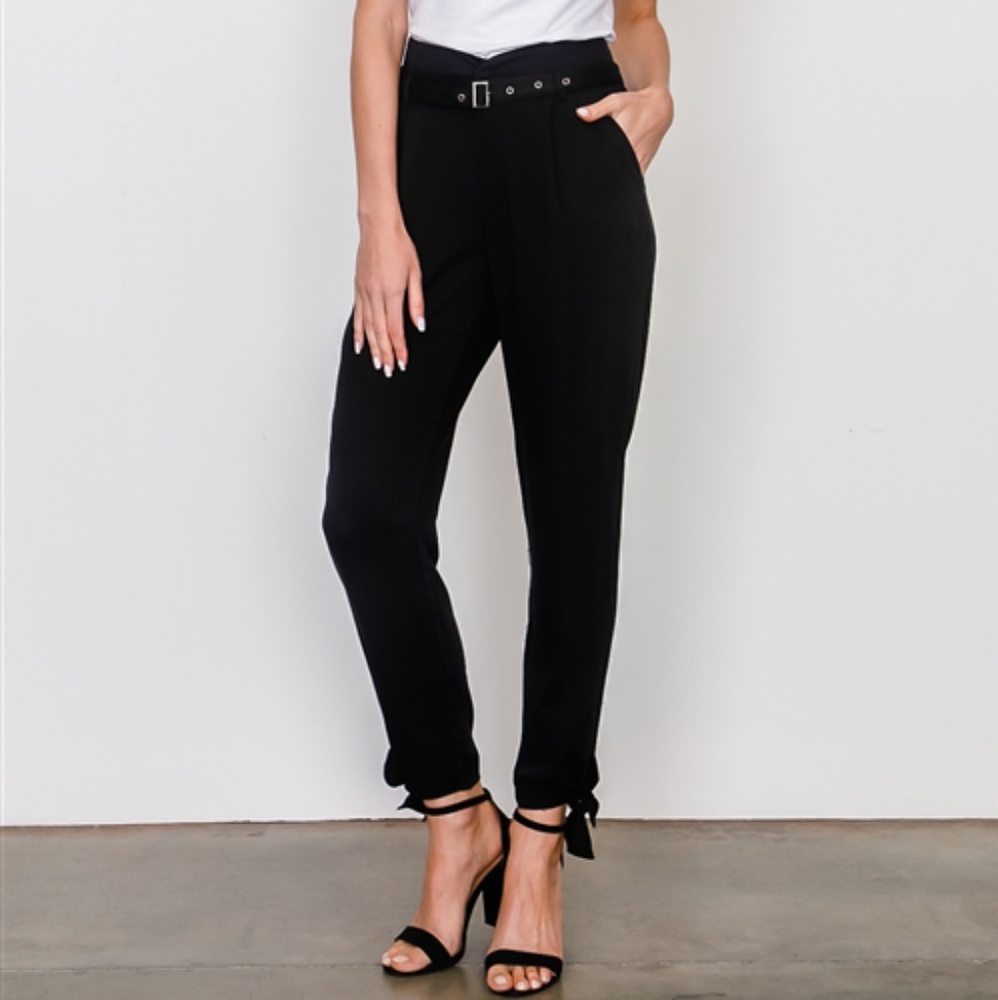 ASTRID BELTED TIE TROUSERS (BLACK) - Picture 6 of 8